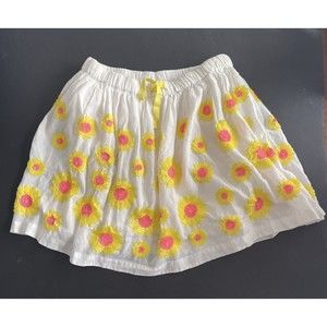 Mini Boden Skirt Girls 6 7 White Yellow Orange Sequin Flowers Lined Gathered
